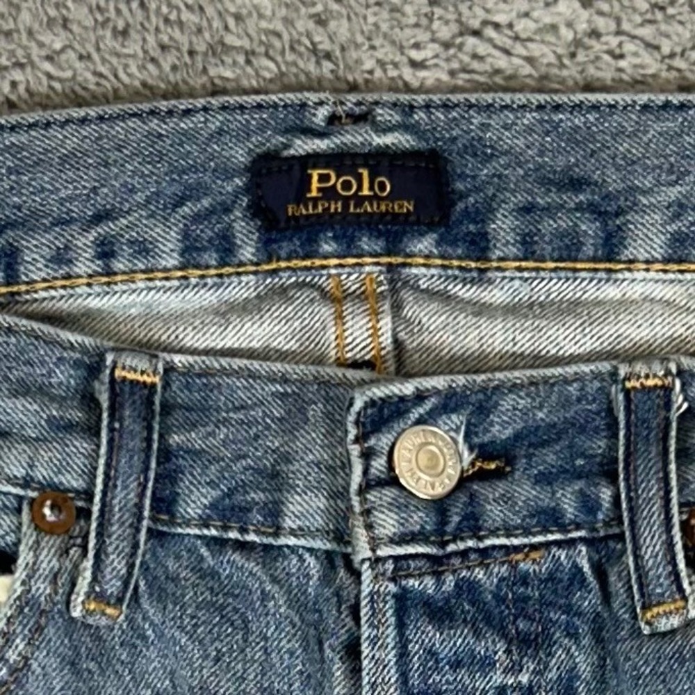Polo Ralph Lauren Varick Slim Straight Jeans 35x32 Light Wash Blue Denim Mens